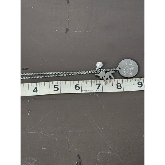 "She Believed She Could So She Did" Necklace Unicorn Faux Pearl Silver Tone - Picture 5 of 6